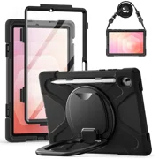 Case for Samsung Galaxy Tab S11 11 inch 2025 SM-X730/X736B/X736E/X736U Shockporoof Cover with Built-in Screen Protector, Pencil Holder, Rotating Hand Strap, Stand, Shoulder Strap