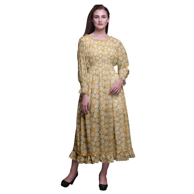 Bimba Robe de Plage Longue Maxi d'Été Bohème Gitane à Imprimé Floral pour Femmes, Smockée - Très Petit