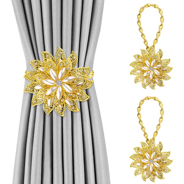 Attaches de Rideaux en Cristal, 2 Pack Attaches de Rideaux Style Étoile Clips Diamant avec Corde Extensible pour Décoration Maison Bureau