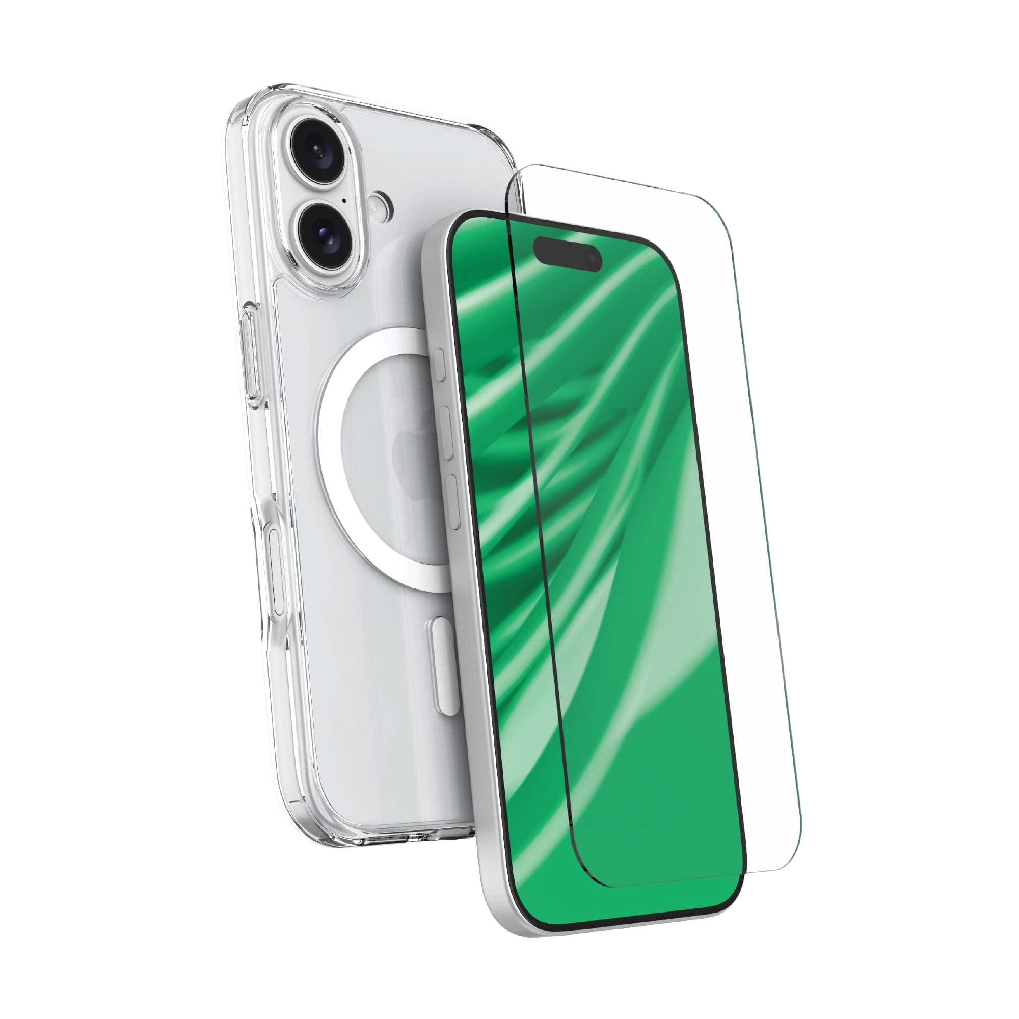 onn MagSafe Compatible Phone Case (Clear) and Glass Screen Protector with Easy Application Tray for iPhone 16