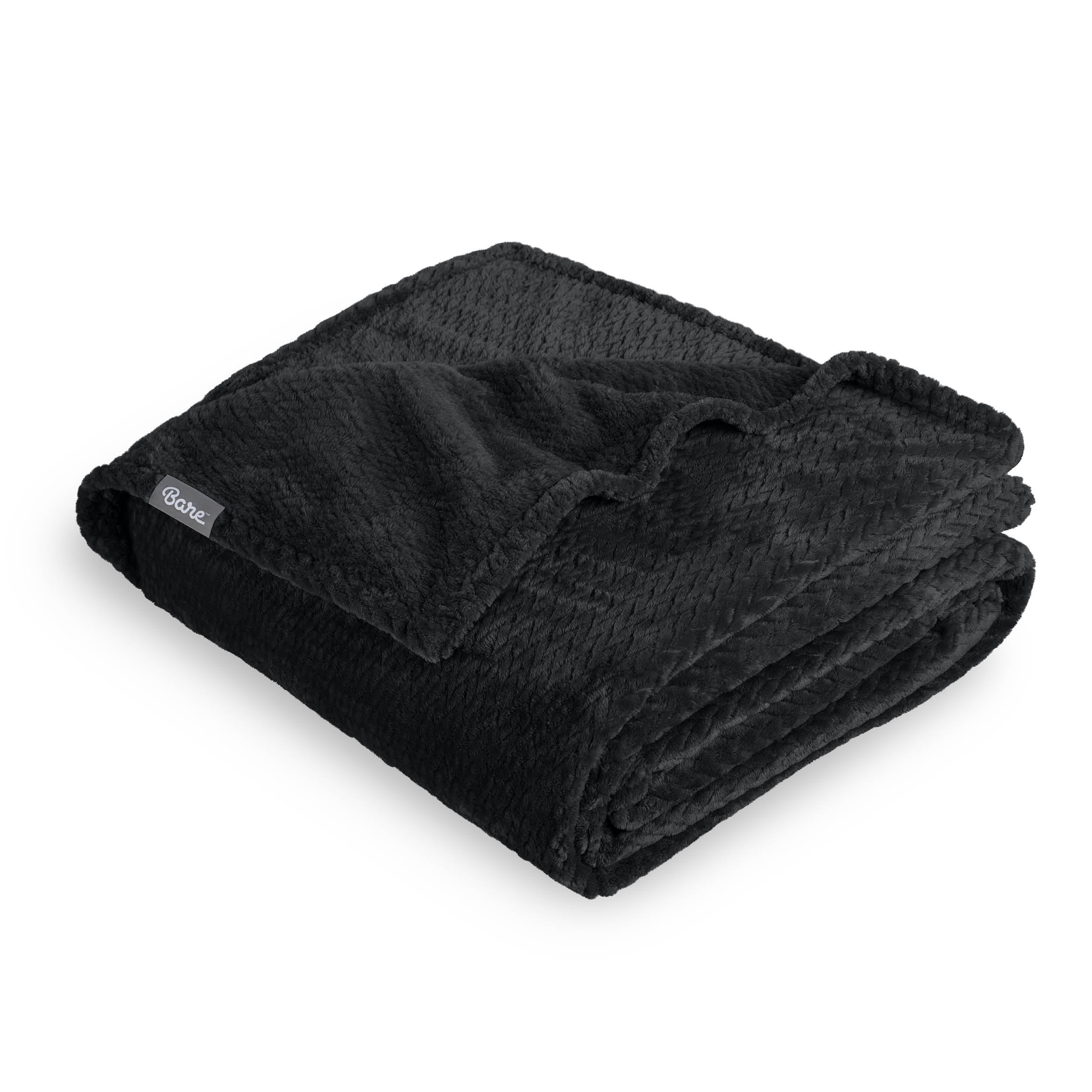 Bare Home Couverture Texturée en Molleton Microplush - 300 G/m2 - Microfibre Duveteuse - Douce et Moelleuse - Jeté, Noir