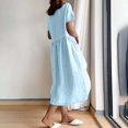 thumbnail image 2 of Birdeem Robe d'Été pour Femme, Mode, Couleur Unie, Col Rond, Manches Courtes, Coton et Lin, 2 of 9