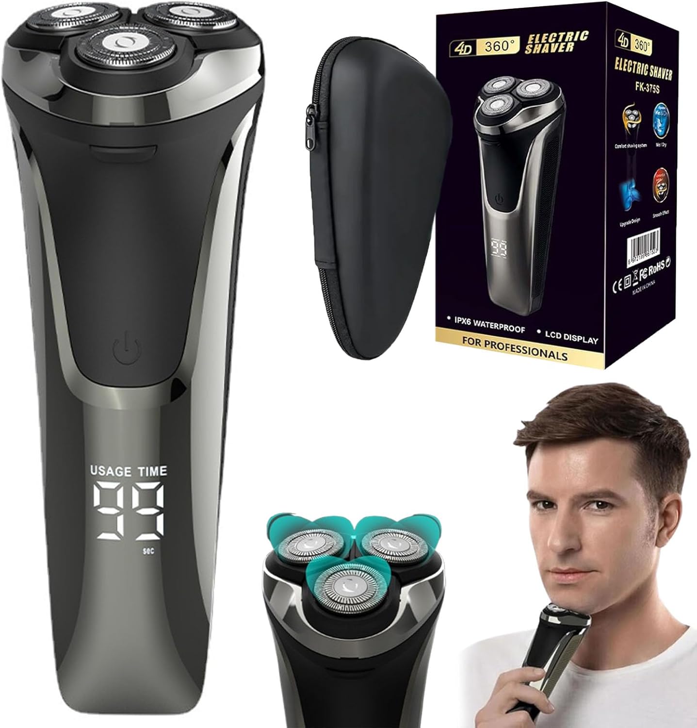 Snapbuy Electric Razor for Men, Snapbuy Electric Razor Pro, 4D Floating Head Rotary Shaver, Ipx7 Waterproof Electric Razor, Wet & Dry Rechargeable Electric Shaver LCD Display