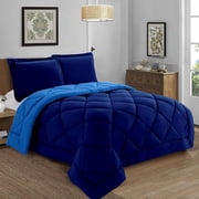 Mocassi Reversible 3-Piece Comforter Set with Matching Shams, Two Colors in One for Ultimate Versatility and Style, King/California King, Navy/Aqua