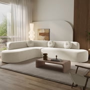 Noble House 122'' Extra Large Sectional Sofa Soft Fabric Upholstery, Elegant Curved Design,Beige
