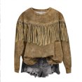 thumbnail image 1 of Yuyuzo Sweat-Shirts Oversizes pour Femmes Franges Garniture Chemise Col Rond Tops Manches Longues Pulls Décontractés, 1 of 3