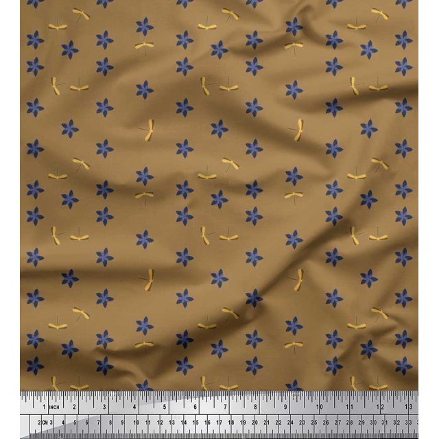 Soimoi Tissu Popeline de Coton Imprimé Floral & Libellule Insectes au Mètre 56 Pouces de Large