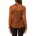 thumbnail image 3 of INSPIRE CHIC Women's Crochet Lace See Through Floral Ruffle Neck Blouse, 3 of 5