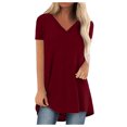 thumbnail image 2 of asjyhkr Womens Oversized T Shirts V Neck Short Sleeve Lightweight Tshirt Solid Color Tees Fashion, 2 of 5