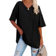 thumbnail image 2 of Plebaso T-Shirts Surdimensionnés pour Femmes à Col en V à Manches Mi-Longues T-Shirts Décontractés Unis Confort Hauts Amples pour Femmes, 2 of 6