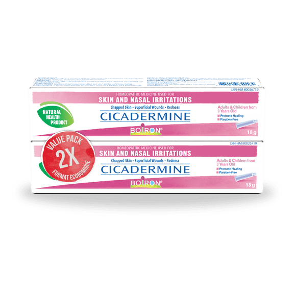 Boiron Cicadermine – Médicament Homéopathique pour Irritations Cutanées et Nasales, Peau Gercée, Soulagement des Plaies et des Rougeurs 2x18 g