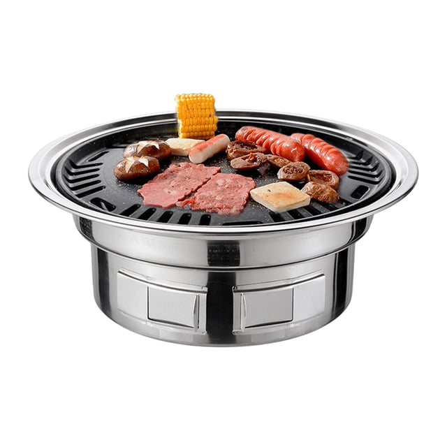 Meterk 13 Inch Korean Bbq Grill Multifunctional Charcoal Barbecue Grill Round Camping Grill Tabletop Smoker Grill Grilled Net & Tray For Courtyard Picnic Beach Bbq