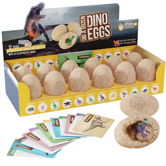 Dig a Dozen Dino Eggs Kit - Break Open 12 Unique Dinosaur Eggs and Discover 12 Cute Dinosaurs - Easter Archaeology Science STEM Gift (Dinosaurs)