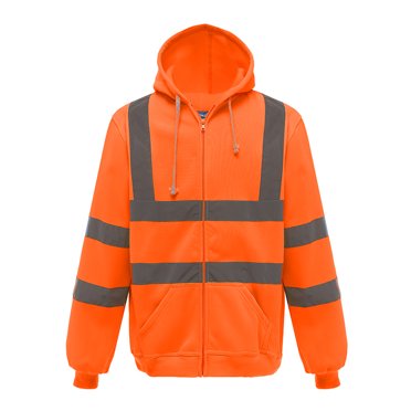 High Visibility workwear safety full zip hoodie reflective sweatshirt (Orange,S)