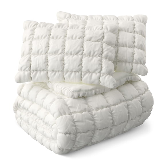 Mainstays Kids Microfiber White Solid Puffy Comforter Set, Full/Queen, 3 Pieces