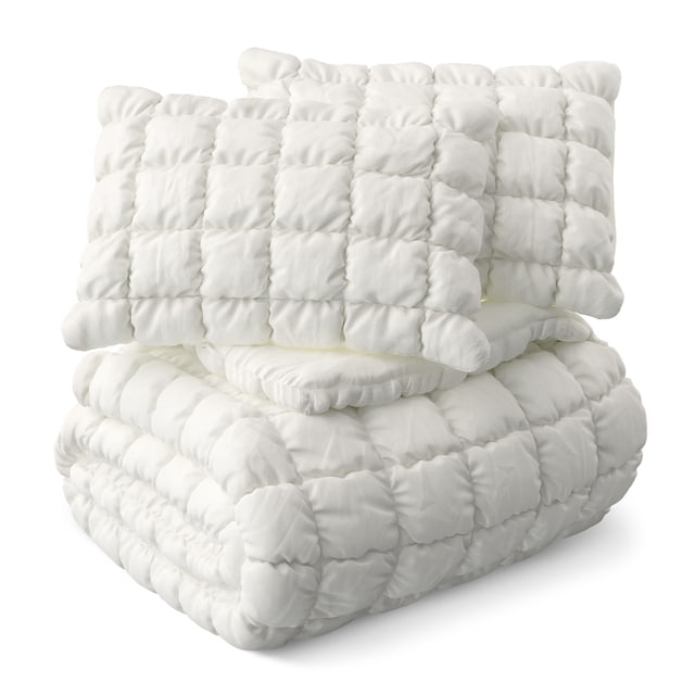 Mainstays Kids Microfiber White Solid Puffy Comforter Set, Full/Queen, 3 Pieces