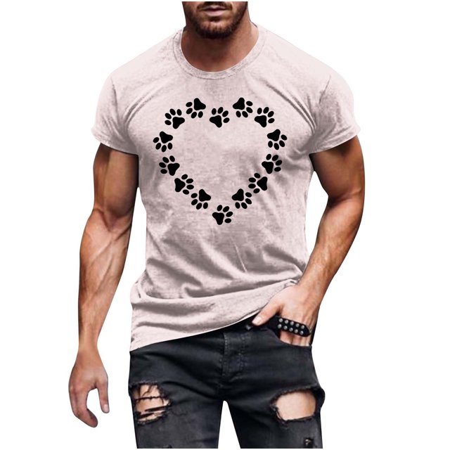 FAIWAD Men Summer Tops Short Sleeve Round Neck Printed T-Shirts Slim Stretch Workout Tops