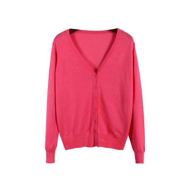 Innerwin Cardigan Sweater V Neck Ladies Coat Fall Solid Color Loose Outwear Watermelon Red 4XL