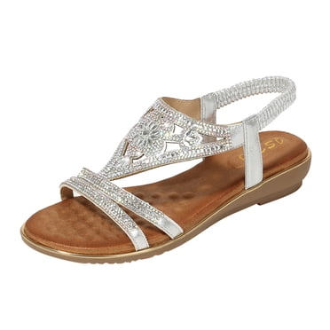 Ketyyh-chn99 Sandales Chaussures pour Femmes Sandales à Talons pour Femmes Largeur Grand Chaussures Compensées Mode Tongs pour Femmes Tongs Sandales pour Femmes (Argent, 7.5)