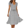 thumbnail image 1 of Penkiiy Robe Midi pour Femmes 2024 Été Décontractée à Fleurs à Manches Courtes Smockée Robes Midi Boho à Col en V Robes de Plage Soleil L Gris, 1 of 8