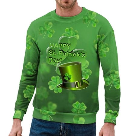 PMUYBHF Chemise de Fête pour Homme Chandail à Capuchon à Manches Longues à Col Ras du Cou Imprimé Partout Composite pour la Saint-Patrick pour Hommes TTTG