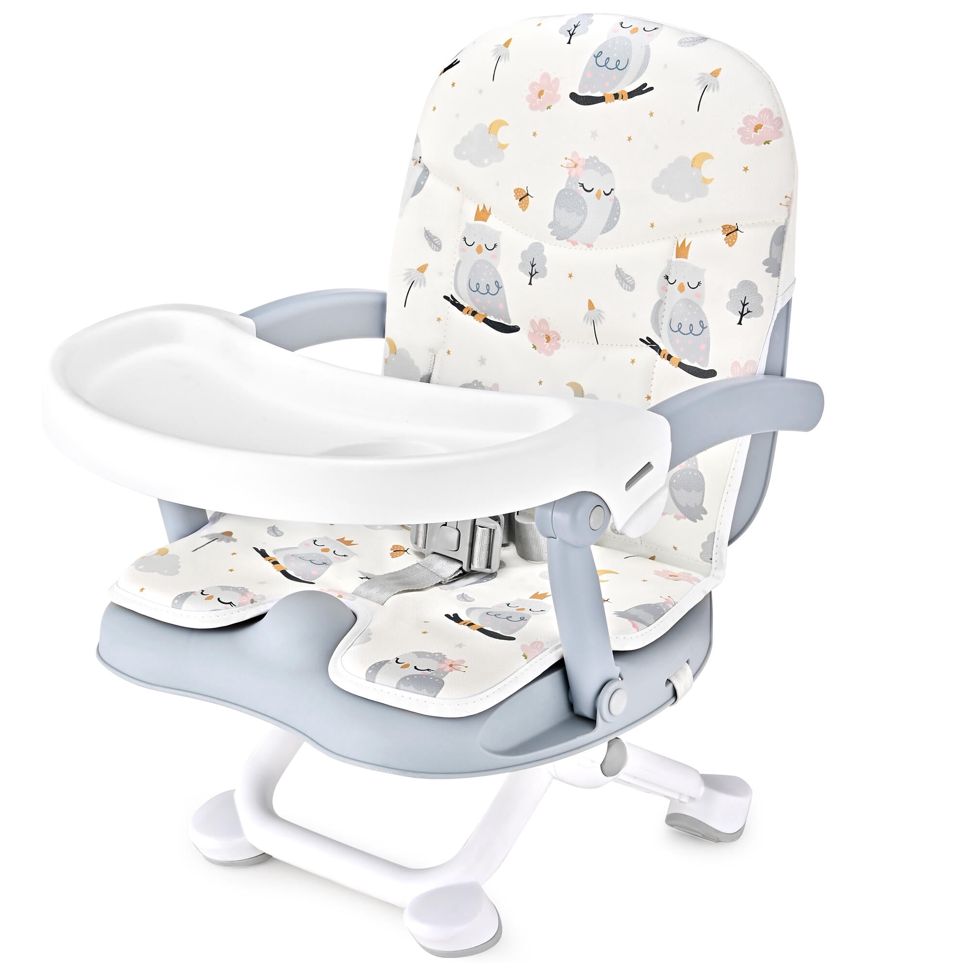 Folding Baby Booster Seat, Portable Toddler Chair with 4 Adjustable Heights and 3-Point Harness, Travel Booster Seat for Indoor/Outdoor