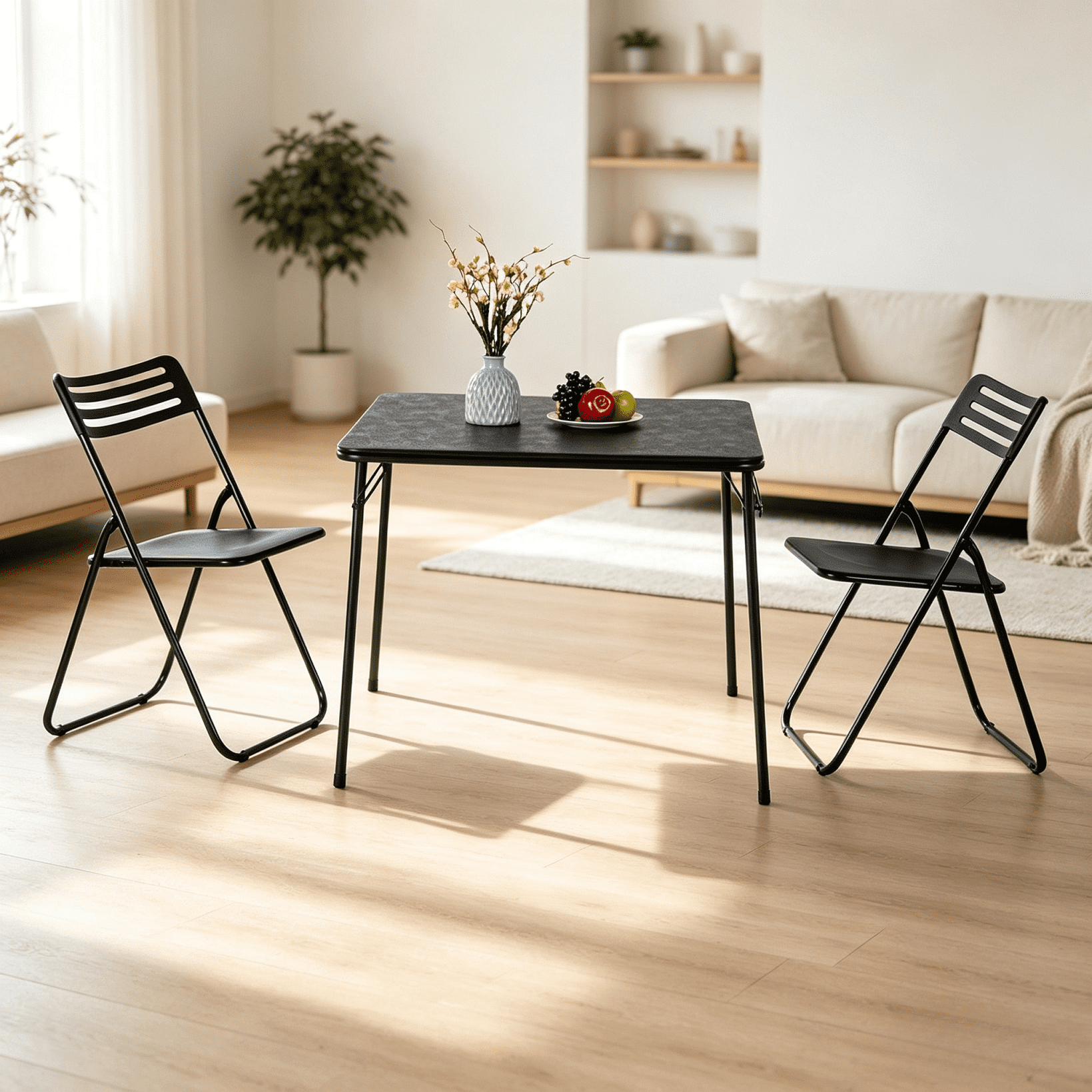 Homy Casa Table pliante carrée de 33,9 po pour 4, table de jeu et repas noire portable avec dessus en PVC et cadre en métal