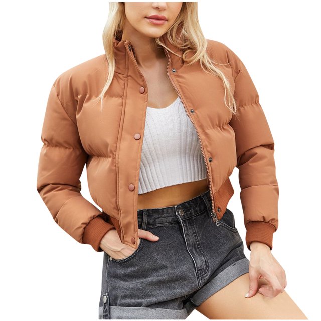 XZNGL Woman Short Long Sleeve Stand Collar Warm Casual Bread Down Jacket
