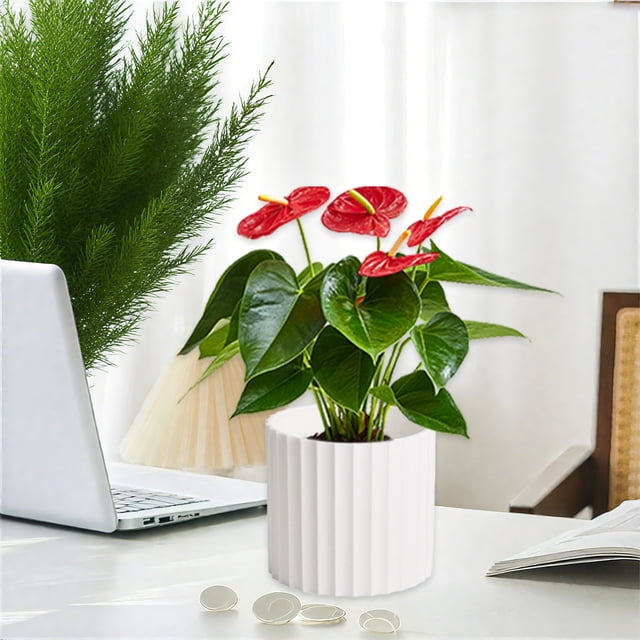 Modern White Plastic Planter Pot Flower Vase for Bookshelf Mantel Table Home Decoration