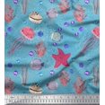 thumbnail image 1 of Soimoi polyester Crepe Fabric Fish,Coral & Jellyfish Ocean Decor Fabric Printed Yard 42 Inch Wide, 1 of 1