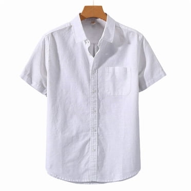 cfhntfmh Men's Button down Short Sleeve Shirt Cotton Linen Casual Summer Beach Linen Wedding Shirts with Pocket