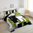 thumbnail image 4 of YST Abstract Geometric Comforter Set Full Lime Green Black Grey White Checkered Bedding Set Glitter Stars Sequins Down Comforter For Kids Boys Girls,Geometry Grids Quilt Duvet 3 Pcs, 4 of 6