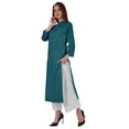 thumbnail image 3 of Bimba Kurta Droite Unie Ethnique Indienne pour Femmes à Col Mandarin avec Encolure Plissée en Coton, 3 of 7