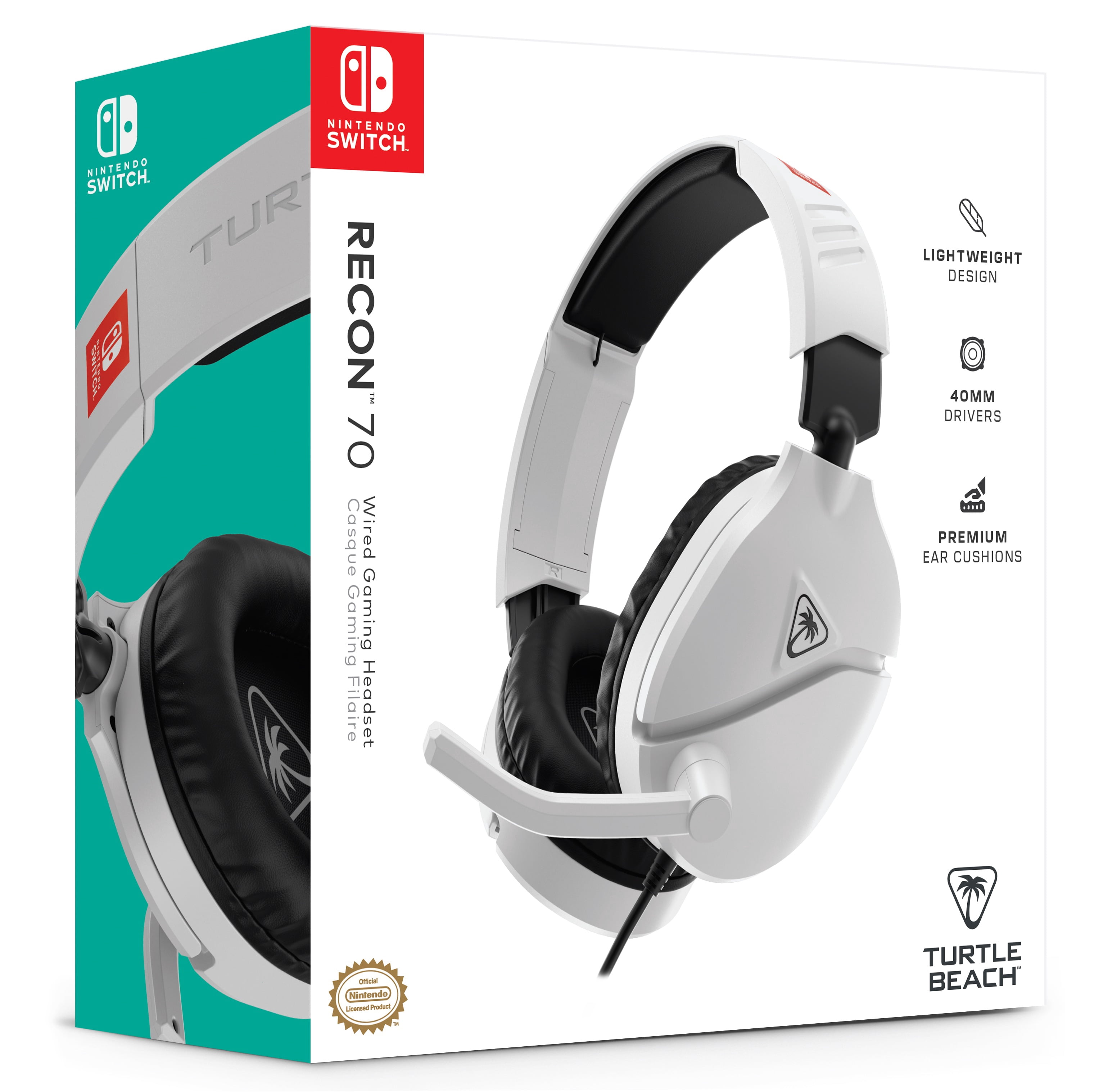 Turtle Beach Recon™ 70 Wired Gaming Headset - Nintendo Switch™, Nintendo Switch™ Lite, & Nintendo Switch™ - OLED Model, Nintendo Switch™ 2 - Flip-to-Mute Mic, Adjustable, Lightweight