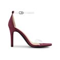 thumbnail image 3 of BLISSFUL STEP Women's Clear Ankle Strap Stiletto Heel Sandals Burgundy 6, 3 of 6