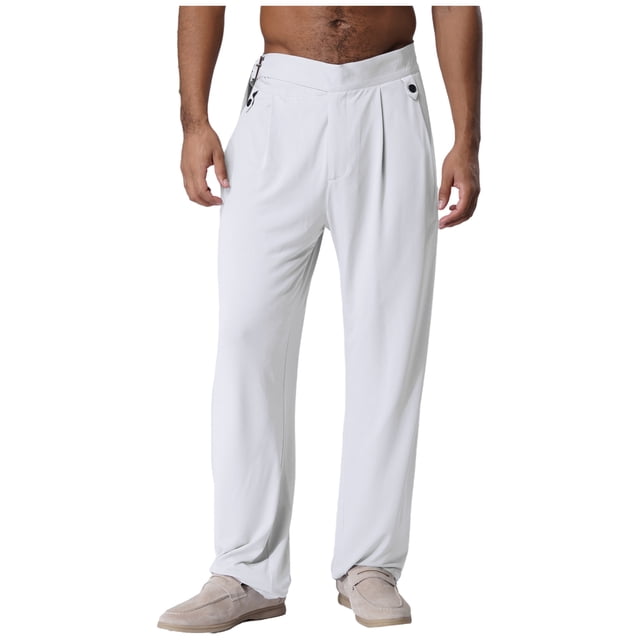 YiZYiF Men's Latin Dance Pant Salsa Rumba Tango Competition Ballroom Practice Pants Trousers White S