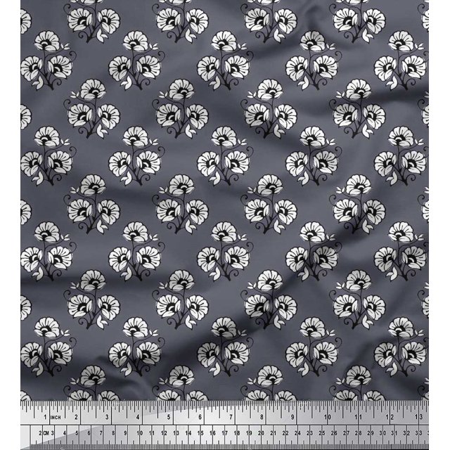 Soimoi Modal Satin Fabric Leaves & Floral Block Fabric Prints by Yard 42 Inch Wide