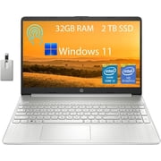 HP 15.6" Touchscreen Laptop, 11th Gen Intel Core i3-1115G4 Processor, 32GB RAM, 2TB PCIe SSD, Intel UHD Graphics, HD Webcam, Windows 11, Natural Silver, 32GB Snowbell USB Card