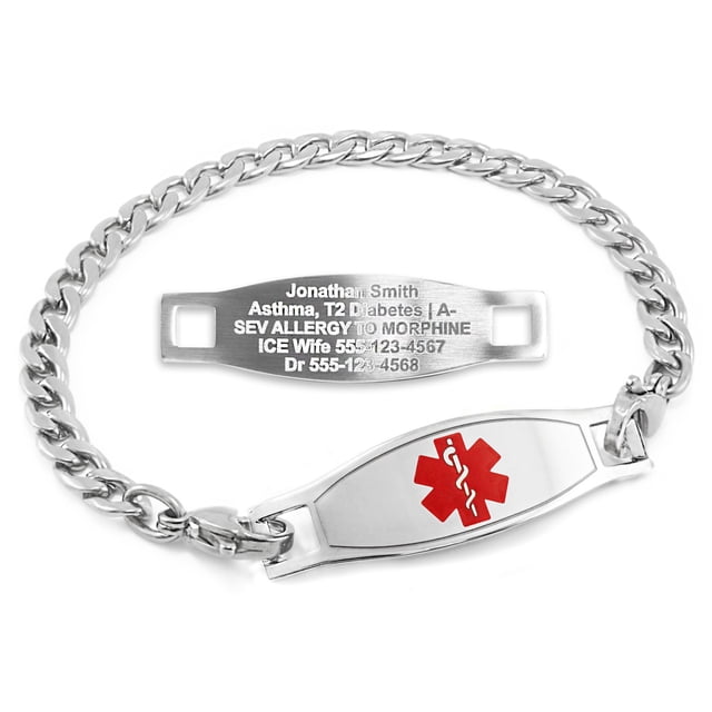 MedicEngraved Bracelet d'Alerte Médicale Personnalisé en Acier Inoxydable - Maillon Gourmette 5 mm