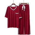 thumbnail image 1 of Crescentt Pyjama en Modal de Luxe, Respirant et Confortable, Ensemble de Pyjama Ultra Doux pour Femmes, Ensemble de Pyjama Classique en Modal à Manches Longues - Rouge - Manches Courtes, Moyen, 1 of 3