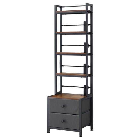 KFFKFF Media Storage Cabinet, 4-Shelf DVD Shelf Organizer with Drawers, 15.75 x 11.81 x 56.50 in Multimedia Storage Organizer for CDs, DVDs, Books and Games, CD Cabinet for Living Room, Home Office