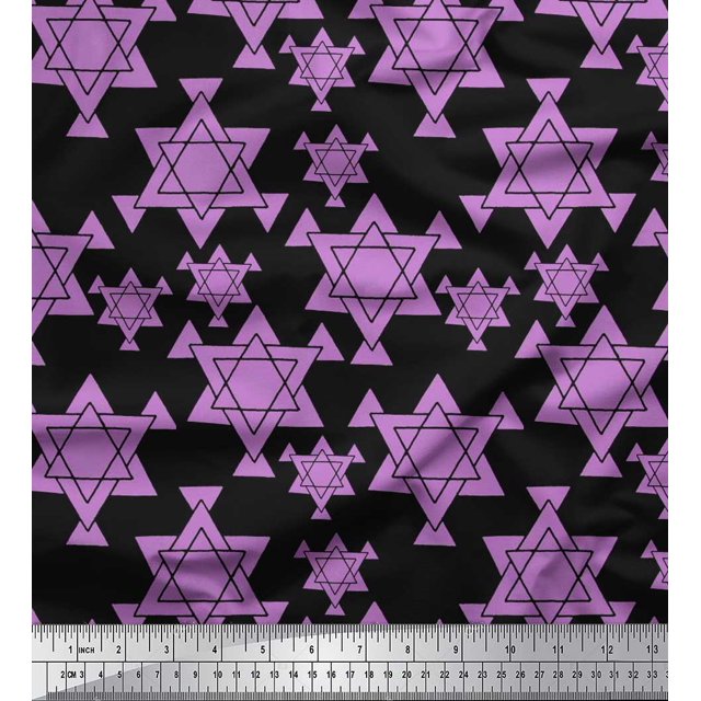 Soimoi Poly Georgette Fabric Star Tetrahedron Geometric Print Sewing Fabric Yard 52 Inch Wide
