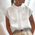 thumbnail image 5 of Birdeem Womens Spring Summer Solid Color Casual High Neck Top Cotton Linen Lace Blouses, 5 of 5