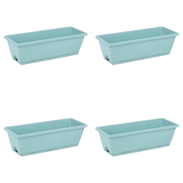 4PCS Window Box Planter with Drainage Holes & Matching Saucers,17 Inch Plastic Rectangular Flower Pot for Vegetables Herbs Flower for Indoor Outdoor Garden Decor Patio Balcony Windowsill Deck Railing