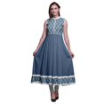 thumbnail image 1 of Bimba Robe Anarkali à Blocs Bleu Poussiéreux, Col Mandarin, Sans Manches, Kurtis pour Femmes, Robe Maxi à Imprimé, XX-Grand, 1 of 6