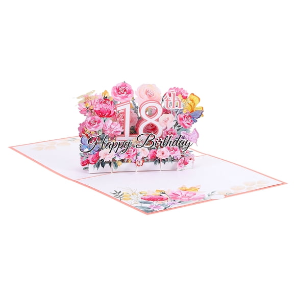 Uxcell 18th Birthday Card, Pop-Out Birthday Card 3D Flower Bouquet Butterflies