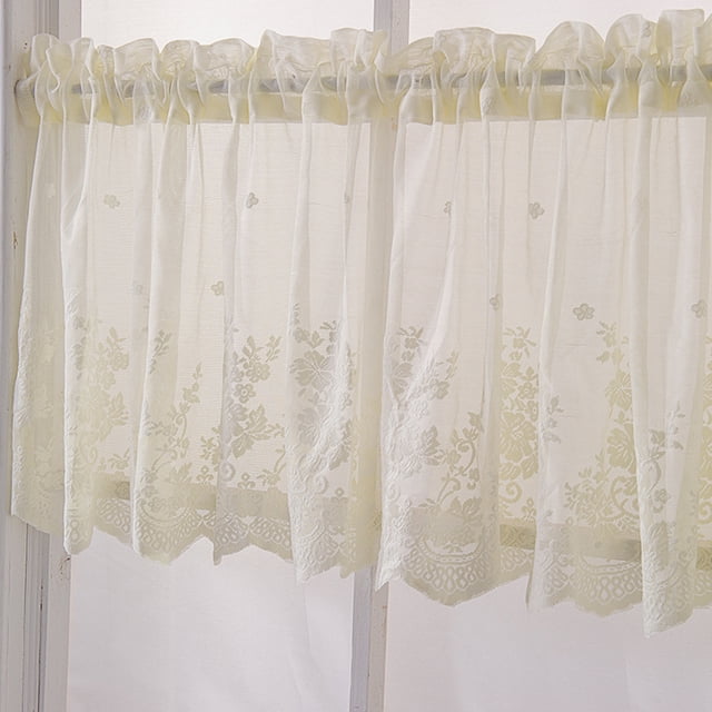 Lace Cafe Kitchen Ruffle Window Drape Semi transparent Valance Semi Transparent Voile Curtains Window Treatment
