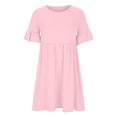 thumbnail image 4 of mtvxesu Dresses for Girls, Women's Spring/Summer European And American Temperament Commuting Leisure Solid Color Ruffle Sleeves Round Neck Dress Short Sleeve Round Neck Knee Length Dress, 4 of 5