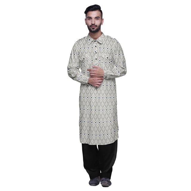 Atasi Mens Rayon Pathani Kurta Solid Salwar Set Printed Punjabi Kurta For Men