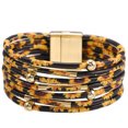 thumbnail image 2 of yingyy Bracelet Multi-layers Magnetic Buckle Leather Multi-colored Leopard Print Bangle Party Decoration Wristband Jewelry Chrysanthemum 1Set, 2 of 6